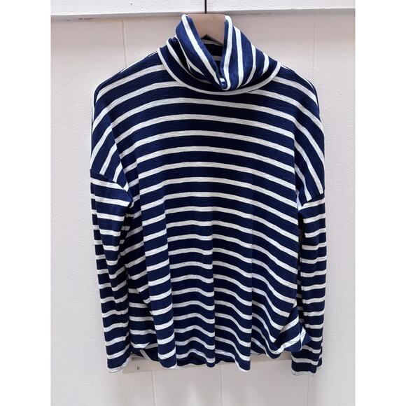 aerie Tops - Aerie Womens Size M Long Sleeve Turtleneck Navy Blue And White Striped